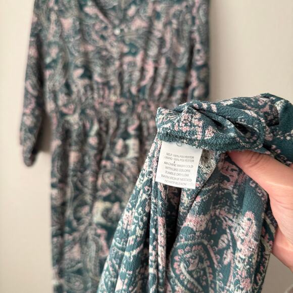 Indigo Rose Womens Green Maxi Dress Paisley 3/4 Sleeve Multicolor Size Large - Picture 9 of 12